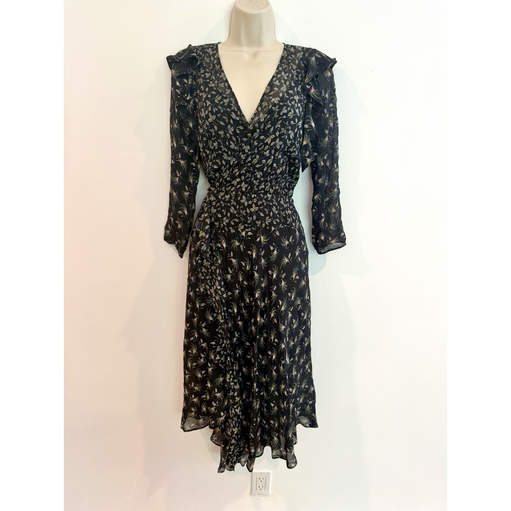 Bailey 44 Black Chiffon‎ Midi Wrap Dress Sz 2 Handkerchief Hem Dark Romantic